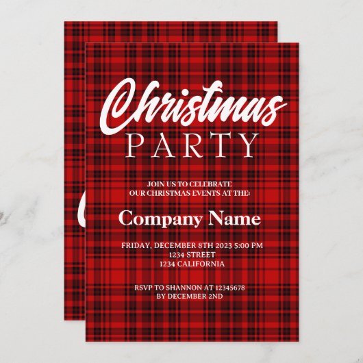 Check Plaid Rood Zwart Wit Kerstfeest Kaart (Voorkant / Achterkant)