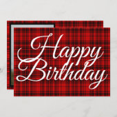 Check Plaid Witte Typografie Foto Verjaardag (Voorkant / Achterkant)