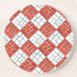 CHECK ROUGE MOSAIC Dessous de verre rond de grès