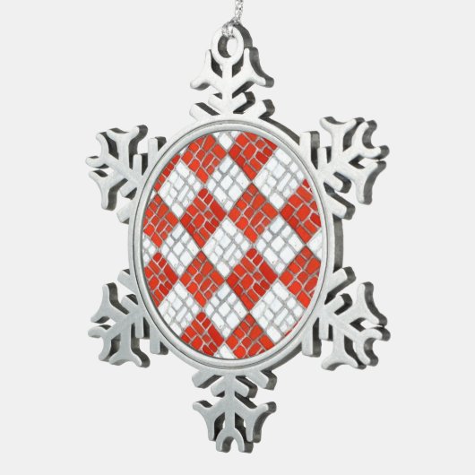 CHECK ROUGE MOSAIC Pewter Snowflake Ornement (Vue impression)