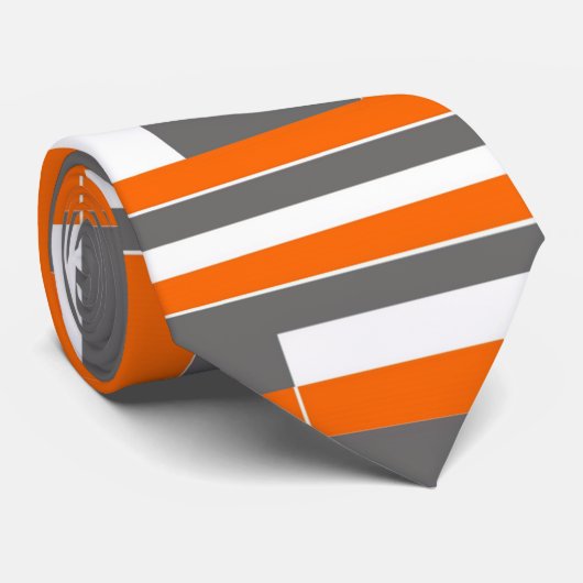Check Stripe Oranje Grey Cool Summer Patroon Stropdas (Opgerold)