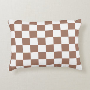 Checker vierkanten mocha bruin wit geometrische re accent kussen