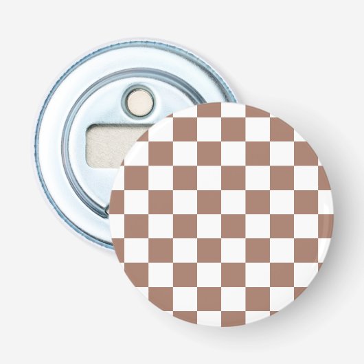 Checker vierkanten mocha bruin wit geometrische re button flesopener (Voorkant)