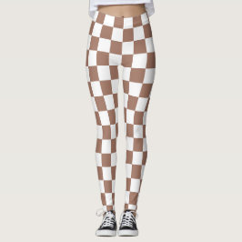 Checker vierkanten mocha bruin wit geometrische re leggings