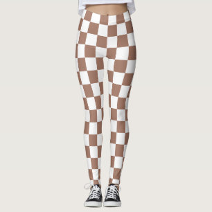 Checker vierkanten mocha bruin wit geometrische re leggings