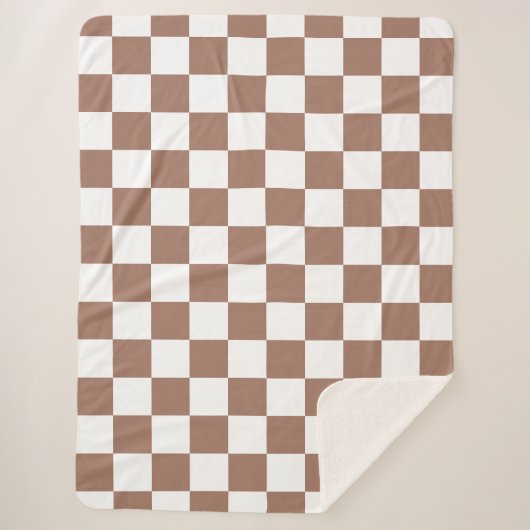 Checker vierkanten mocha bruin wit geometrische re sherpa deken (Voorkant)