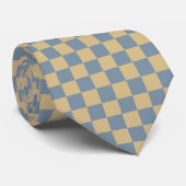 Checkerboard Blue en Tan Grooms Stropdas (Opgerold)