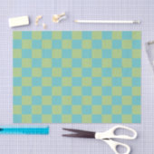 Checkerboard Checkered Pattern in Blue en Green Tissuepapier (Craft)