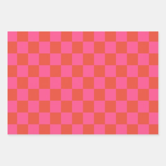 Checkerboard Checkered Pattern in Pink and Oranje Inpakpapier Vel (Voorkant 3)