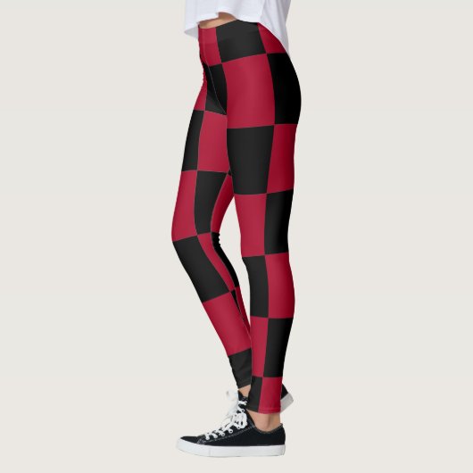 Checkerboard ~ Chess ~ Square Design Red & Black Leggings (Links)