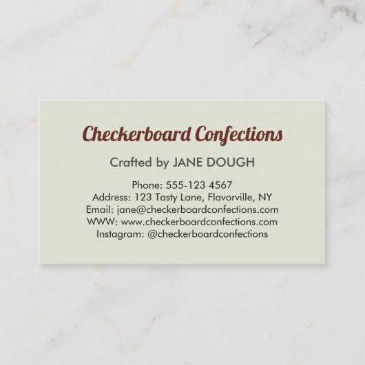 Checkerboard Confections Bakkerij Nostalgie Retro Visitekaartje (Achterkant)