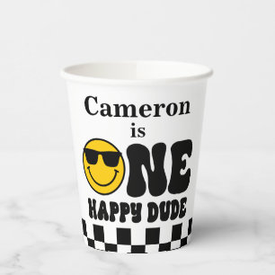 Checkerboard Een Gelukkig Dude 1e Verjaardag Papieren Bekers