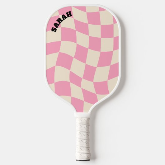 Checkerboard Groovy Retro naam Pickleball Paddle (Voorkant)