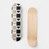Checkerboard Harten in Taupe, Zwart en Wit Skateboard (Voorkant)