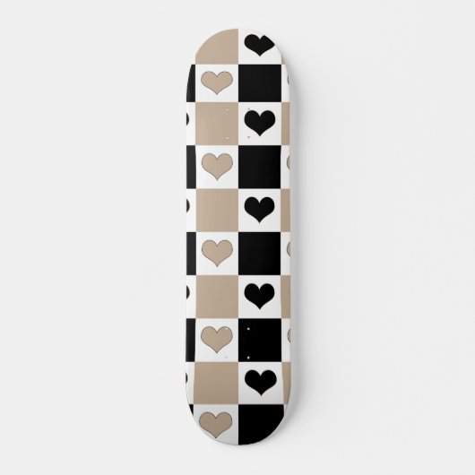 Checkerboard Harten in Taupe, Zwart en Wit Skateboard (Voorkant)