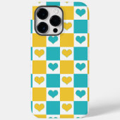 Checkerboard Harten in Turquoise en Geel Case-Mate iPhone Case (Achterkant)