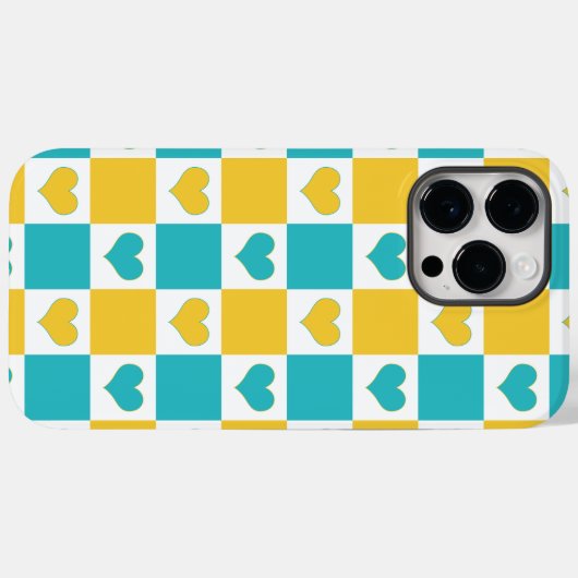 Checkerboard Harten in Turquoise en Geel Case-Mate iPhone Case (Achterkant (horizontaal))