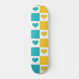 Checkerboard Harten in Turquoise en Geel Skateboard