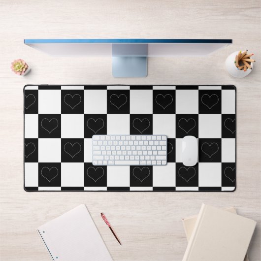 Checkerboard Hearts in zwart-wit Bureaumat (Kantoor 1)