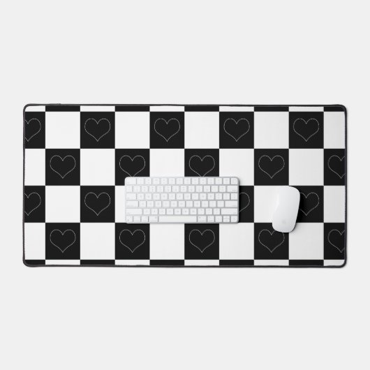 Checkerboard Hearts in zwart-wit Bureaumat (Keyboard & Muis)