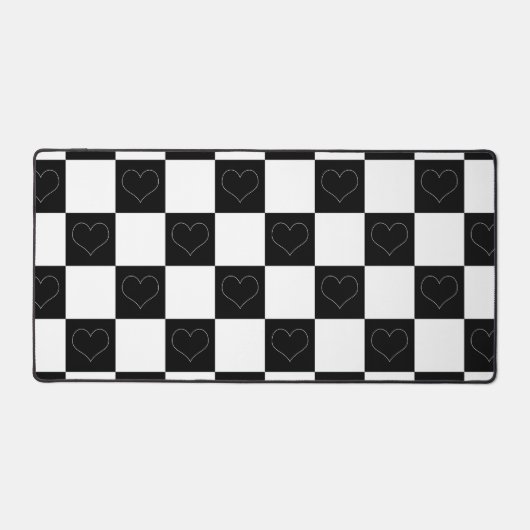 Checkerboard Hearts in zwart-wit Bureaumat (Voorkant)