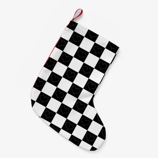 Checkerboard Hearts in zwart-wit Kleine Kerstsok (Voorkant (Hangend))