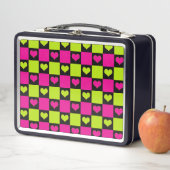 Checkerboard Hearts - Lime Green, Hot Pink & Black (In situ)