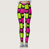 Checkerboard Hearts - Lime Green, Hot Pink & Black Leggings (Voorkant)