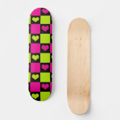 Checkerboard Hearts - Lime Green, Hot Pink & Black Skateboard (Voorkant)