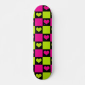 Checkerboard Hearts - Lime Green, Hot Pink & Black Skateboard (Voorkant)