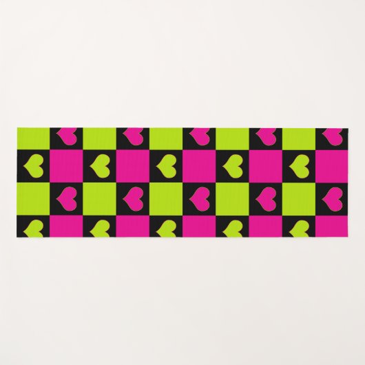 Checkerboard Hearts - Lime Green, Hot Pink & Black Yogamat (Voorkant (horizontaal))