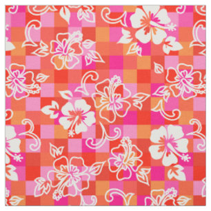 Checkerboard Hibiscus Hawaiian Floral Stof