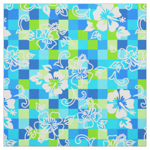 Checkerboard Hibiscus Hawaiian Floral Stof