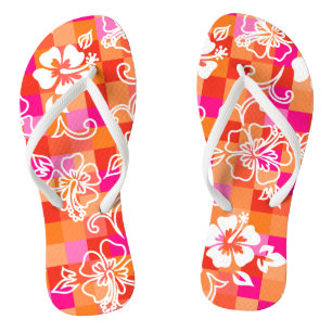 Checkerboard Hibiscus Hawaiian Floral Teenslippers