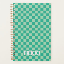 Checkerboard Jungle Green Retro Pattern 2026  Planner