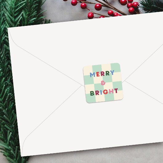 Checkerboard Merry & Bright Christmas Sticker