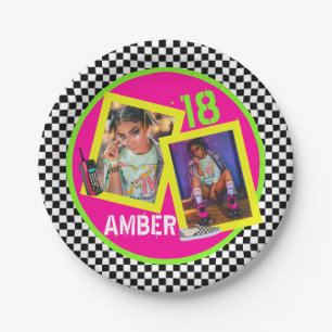 Checkerboard Neon 80's 90's Hip Hop Birthday Foto Papieren Bordje