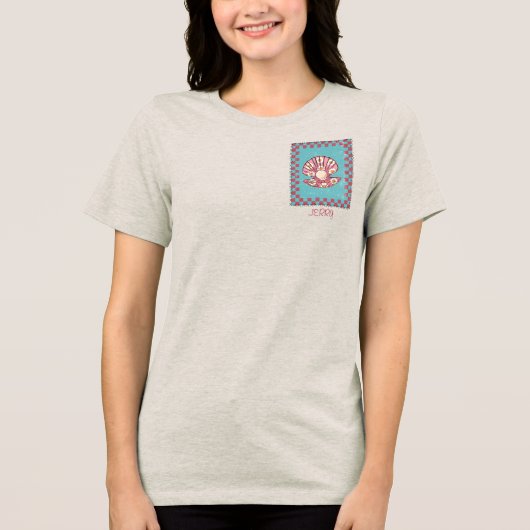 Checkerboard Oyster met aangepaste naam Tri-Blend Shirt (Voorkant)