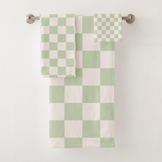 Checkerboard Pastel Groen Geruite Sage Check Bad Handdoek (Insitu)