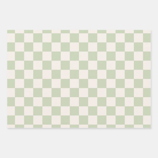 Checkerboard Pastel Groen Geruite Sage Check Inpakpapier Vel (Voorkant 2)
