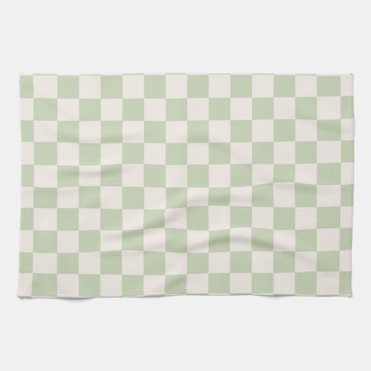 Checkerboard Pastel Groen Geruite Sage Check Theedoek (Horizontaal)