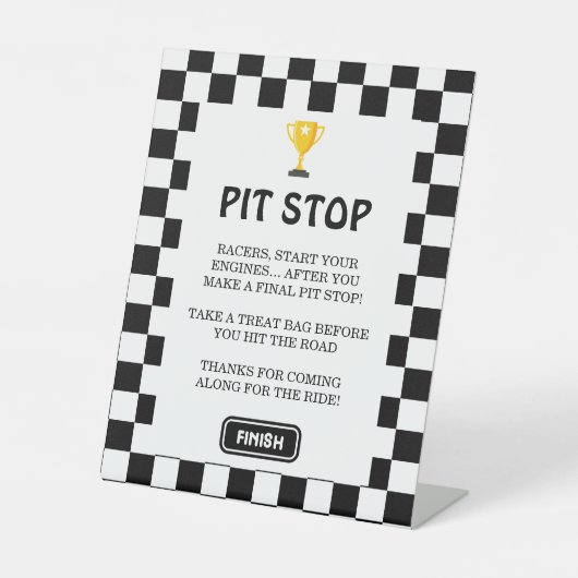 Checkerboard pitstop verjaardag reclamebord met voetstuk (Voorkant)