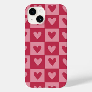 Checkerboard Red Heart Pattern Telefoonhoes Case-Mate iPhone 14 Hoesje
