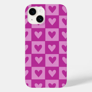 Checkerboard Roze Hart Patroon Telefoonhoes Case-Mate iPhone 14 Hoesje