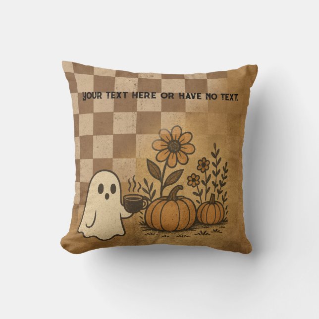 Checkerboard Spooky  Ghost Coffee Spice Kussen (Voorkant)