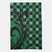 Checkerboard Swirl Patroon | Groen en zwart Theedoek (Verticaal)