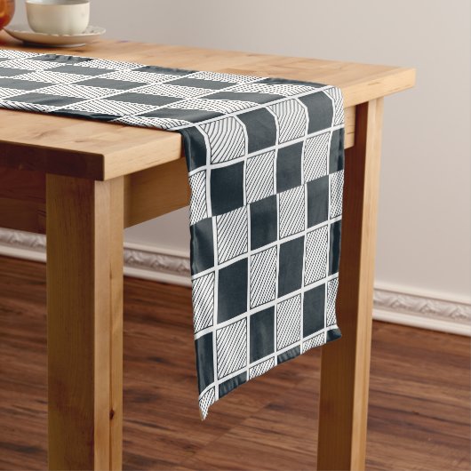 Checkerboard Trendy Checkered Pattern Korte Tafelloper (Voorbeeld)