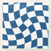 Checkerboard van Navy Warped Retro Checkerboard Pa Glazen Onderzetter (Voorkant)