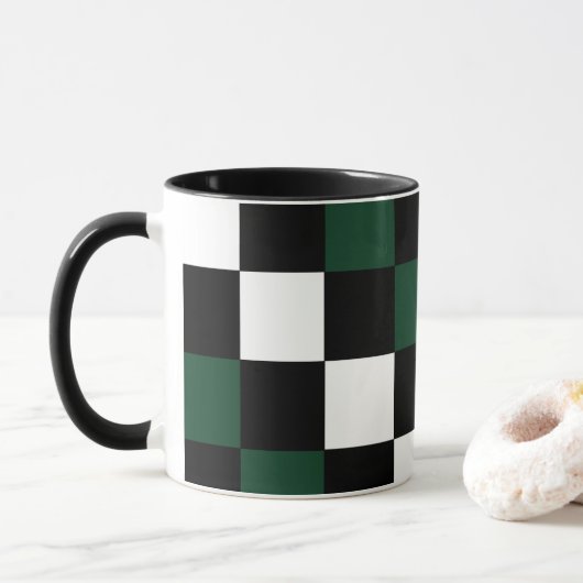 Checkerboard White Black Green Gecontroleerd Mok (Met donut)