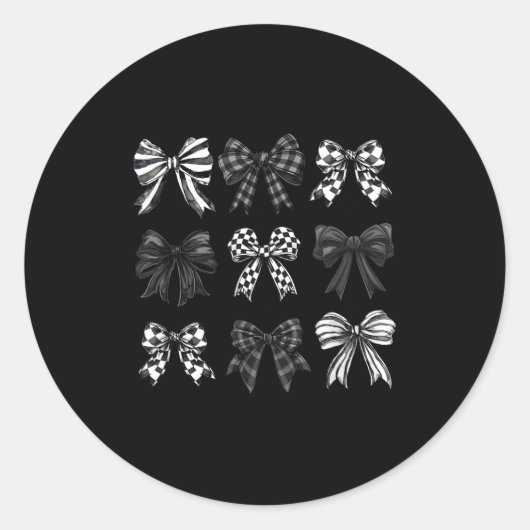 Checkered Bow Coquette Funny Gift Tee Women, Men Ronde Sticker (Voorkant)